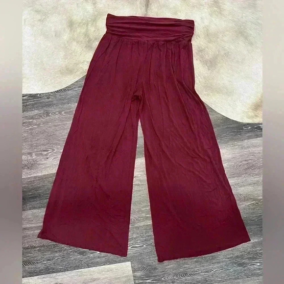 Revolve Krisa Wide Leg Flowy Stretch Pants Women Maroon/Burgundy Size Large NWT - Picture 6 of 7